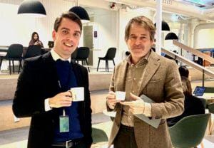 Fr v: Anders Thor, Northvolts chef för samhällskontakter, och Claes Hemberg, oberoende ekonom.