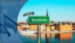 Montage av stadsmiljö och flaggor