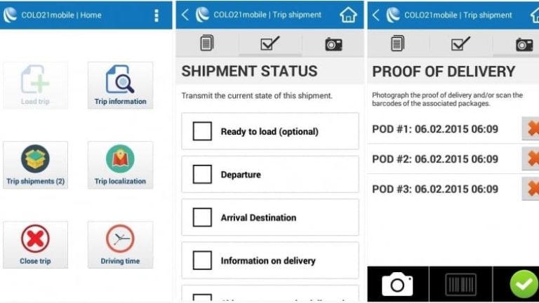 Chauffören duttar på skärmarna i mobilappen för Colotrace, framför allt vid avhämtning och avlämning. Så kan den som organiserar transporten följa den via webben, och läsa leveransbeviset direkt. Nu görs tjänsten kostnadsfri.