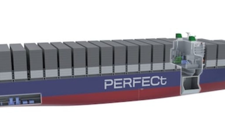 Företagsgruppen har gett ett förslag på ett containerfartyg som drivs med gas och elmotorer och har kapaciteten 20000 teu