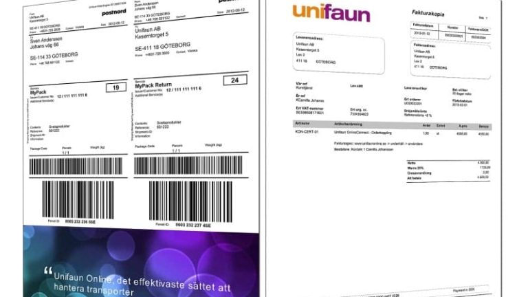 Dubbelsidig laserutskrift samlar frakthandlingarna på ett ark. Dubbelsidig laserutskrift samlar frakthandlingarna på ett ark.
