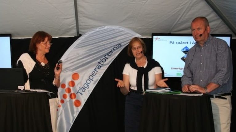 Lena Erixon, ledare för Transportverkets kapacitetsutredning, flankerad av Tågoperatörernas vd Christel Wiman respektive ordförande Björn Östlund.