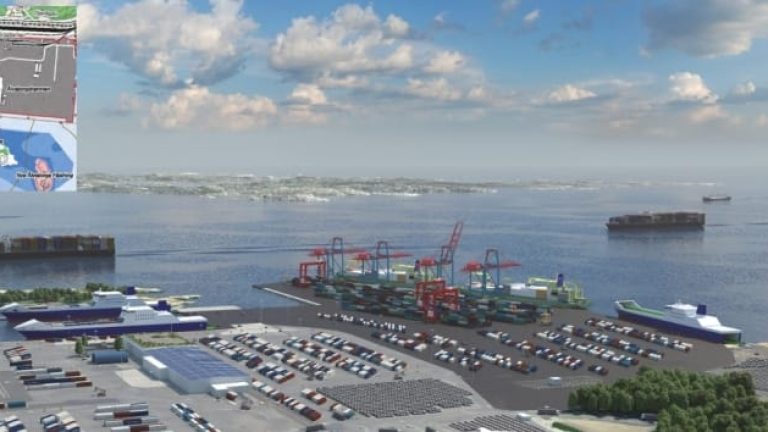 Det planerade landområdet byggs med muddermassor och slukar såväl en vik som en ö.