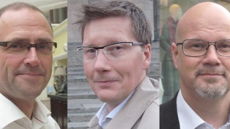 Thomas Wallberg (tv), Magnus Yverås och Jukka Heikkilä är affärsområdeschefer i Itella Logistics.