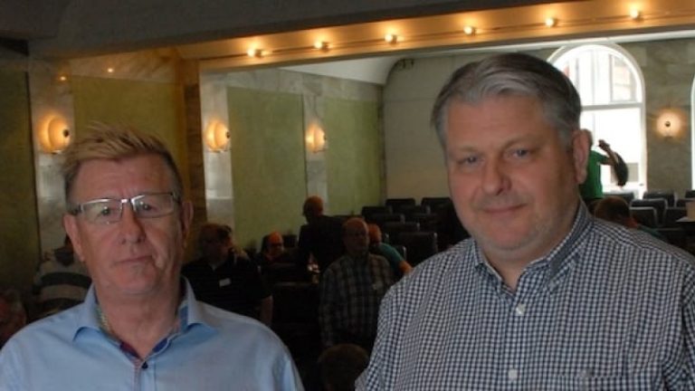 Lars Brofjord, Toyota (t v) och Andreas Maier, MA-system, presenterade sina tankar om det kommande Truckutbildningsrådet.