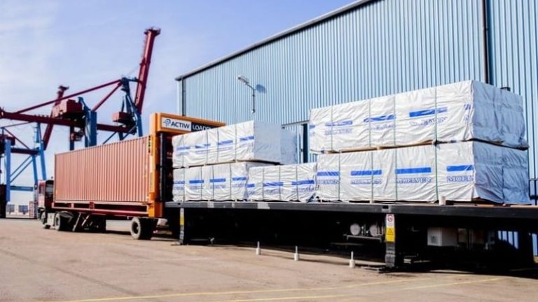 Bulkgods och så kallad breakbulk som sågat virke lastas i containrar.