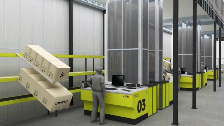 Illustration av en autostore-anläggning på ett lager Illustration av en autostore-anläggning på ett lager