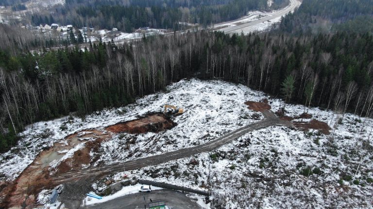 Skogsavverkning pågår inför bygge av ny laddstation.