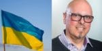 Montage av Ukrainas flagg och åkaren Stefan Espersson