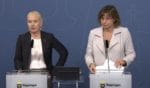 Infrastrukturminister Anna Johansson presenterade infrastrukturpropositionen tillsammans med klimatminister Isabella Lövin.